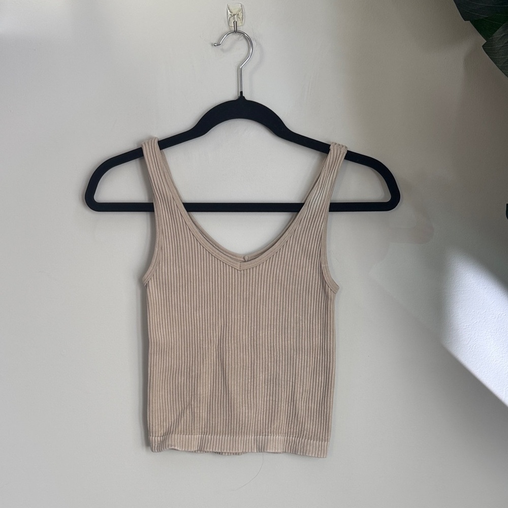 Beige Ribbed Tank Top